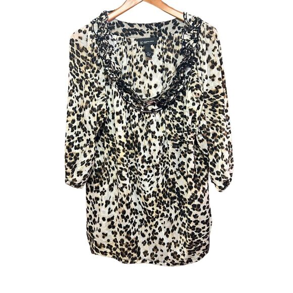 INC International Concepts Woman 2X Animal Print Ruffle Neck Top - Picture 2 of 6